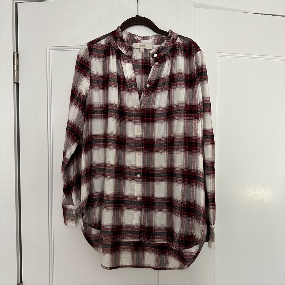 Loft Red and Black Plaid Lightweight Flannel - Size Medium